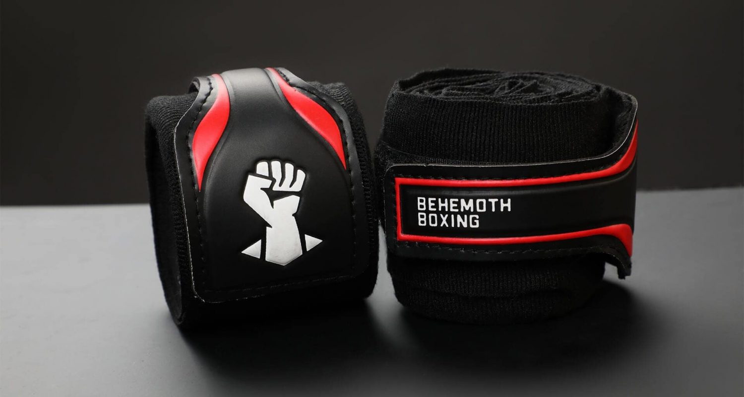 Behemoth Boxing logo design shown on black handwraps