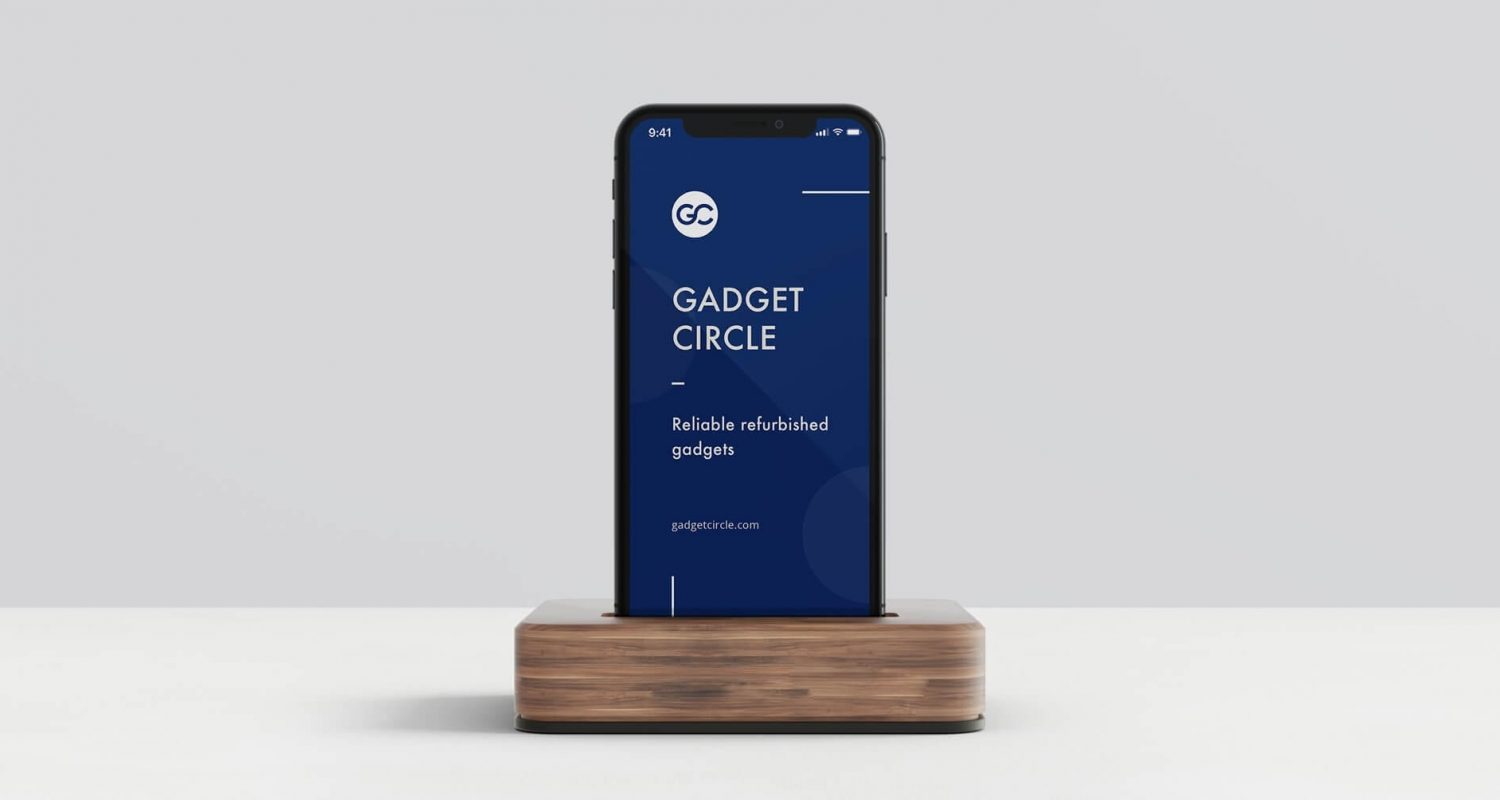 Gadget circle iPhone X mockup using dark blue colour scheme