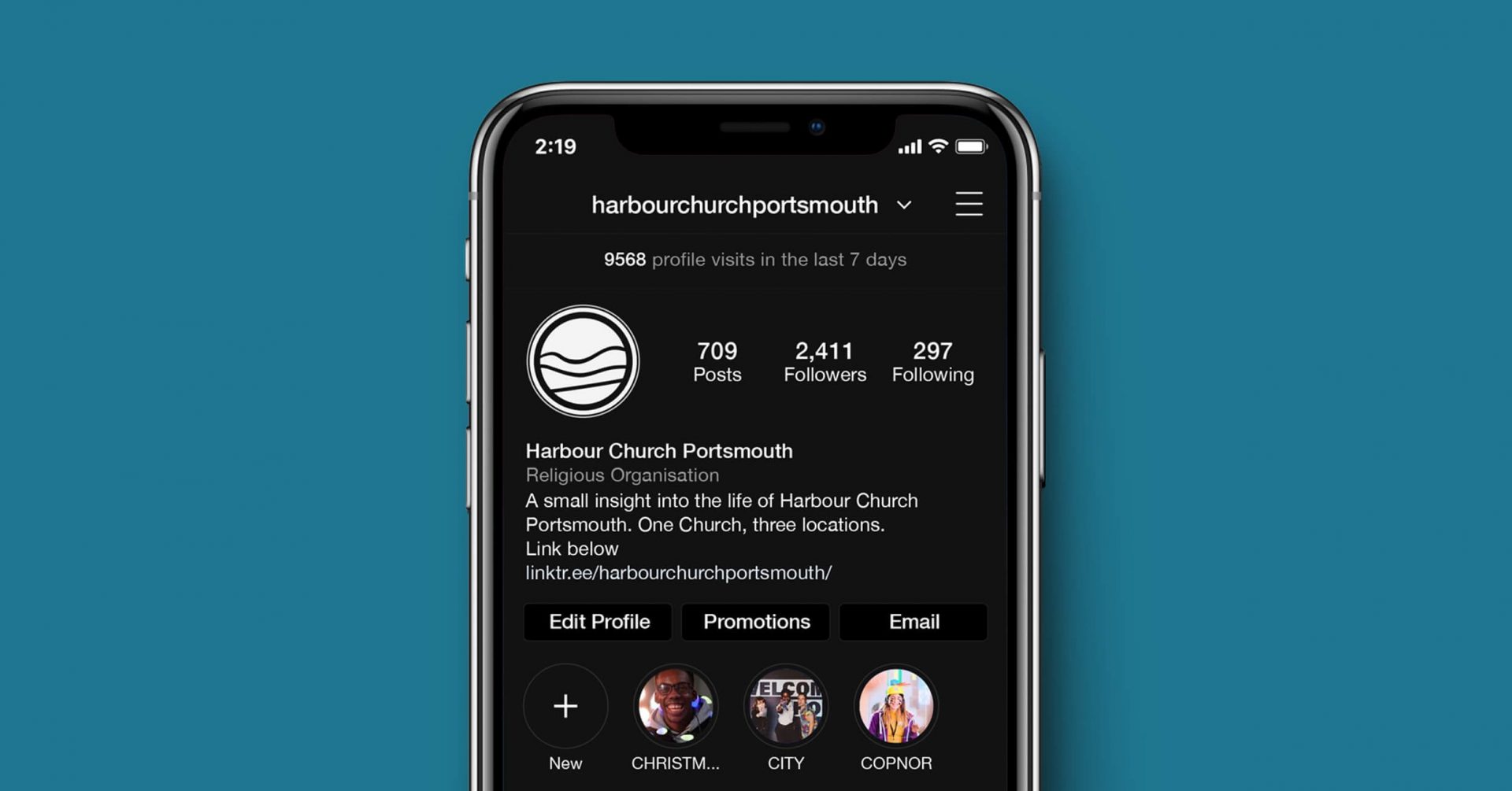 Harbour Church Instagram account branding