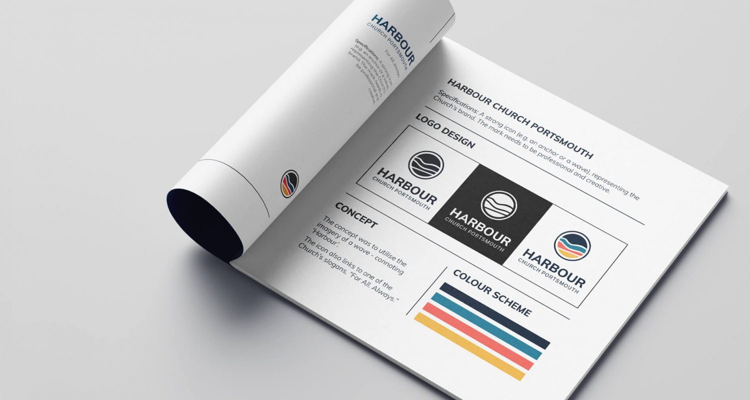 Harbour Church Portsmouth brand Harbour Church Portsmouth brand design. Brand guidelines shown in smart brochure mockup.